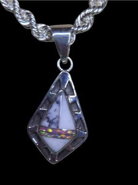 Sterling Silver White Buffalo Pendant Necklace with Opal Accent